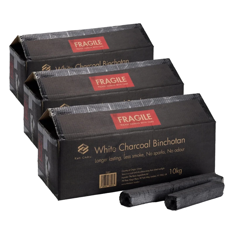 Emma Basic - White Charcoal Binchotan 10Kg | Konro Grill Charcoal | Smoke- Free | Odour-Free | Longer Burning (Pack of 3)