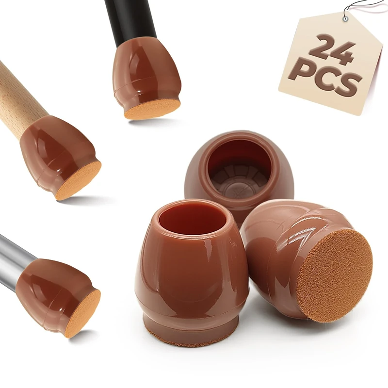 24 Pcs Chair Leg Floor Protectors – Small Round (Fit Diameter: 15–20mm) – Extra Thick Felt Pads with Reinforced Base – Anti-Slip, Anti-Scratch & Noise-Reducing – Light Brown