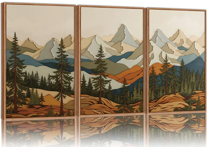 SIGNINART Vintage Mountains Framed Canvas Wall Art, Wooden Forest Wall Decor, Green Wood Pine Trees Wilderness Artwork, Natural Ridge Landscape Art Paintings for Living Room Bedroom Office 16"x24"x3