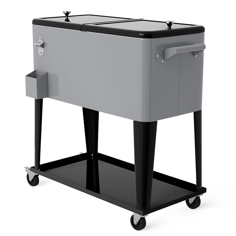 SPOTRAVEL 75L/76L Rolling Cooler Cart, Insulation Ice Chest (Grey Silver)