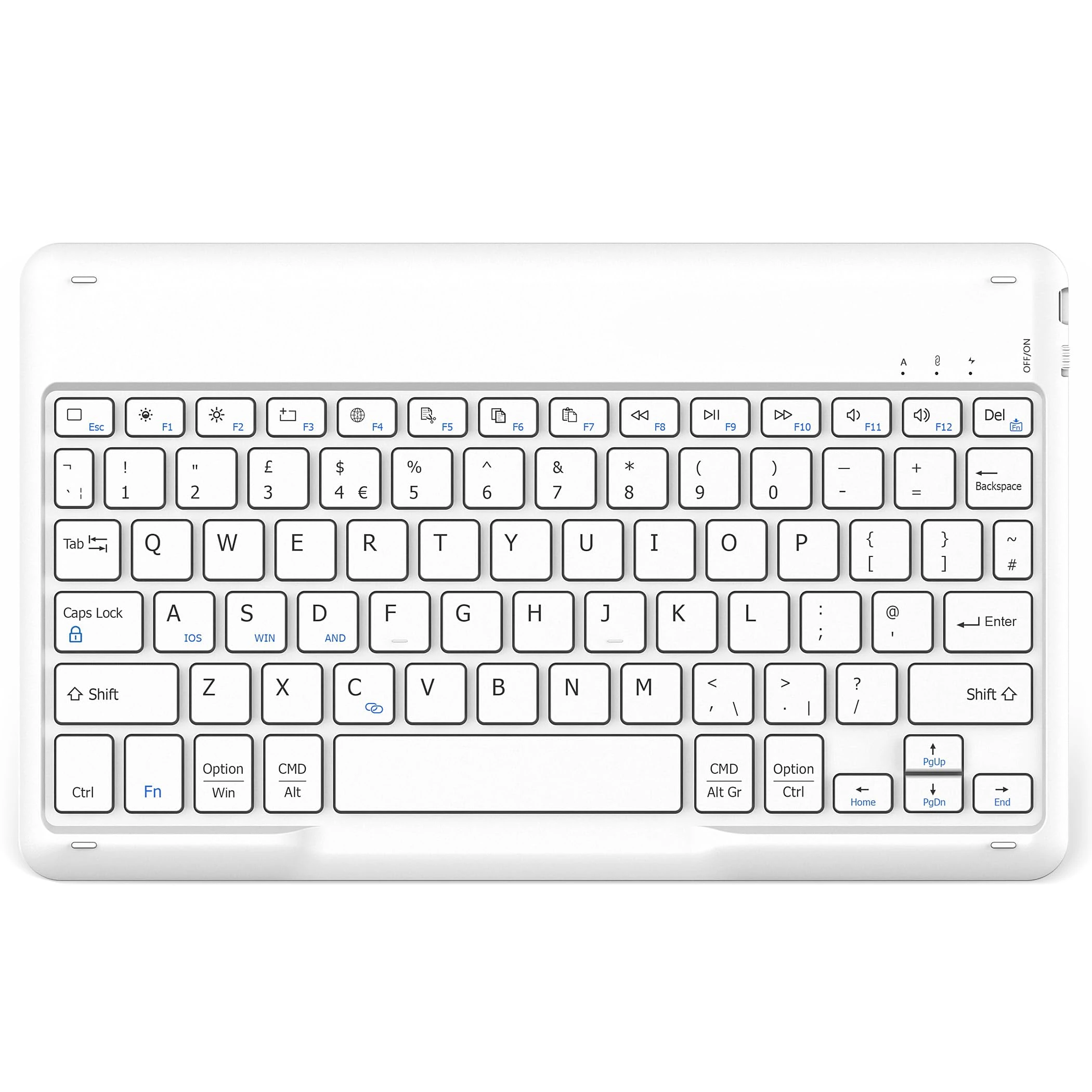 EasyAcc Bluetooth Keyboard, Ultra-Slim Wireless Keyboard UK Layout Quiet Portable Design with Built-in Rechargeable Battery for iOS, Mac, iPad, Windows and Android, White