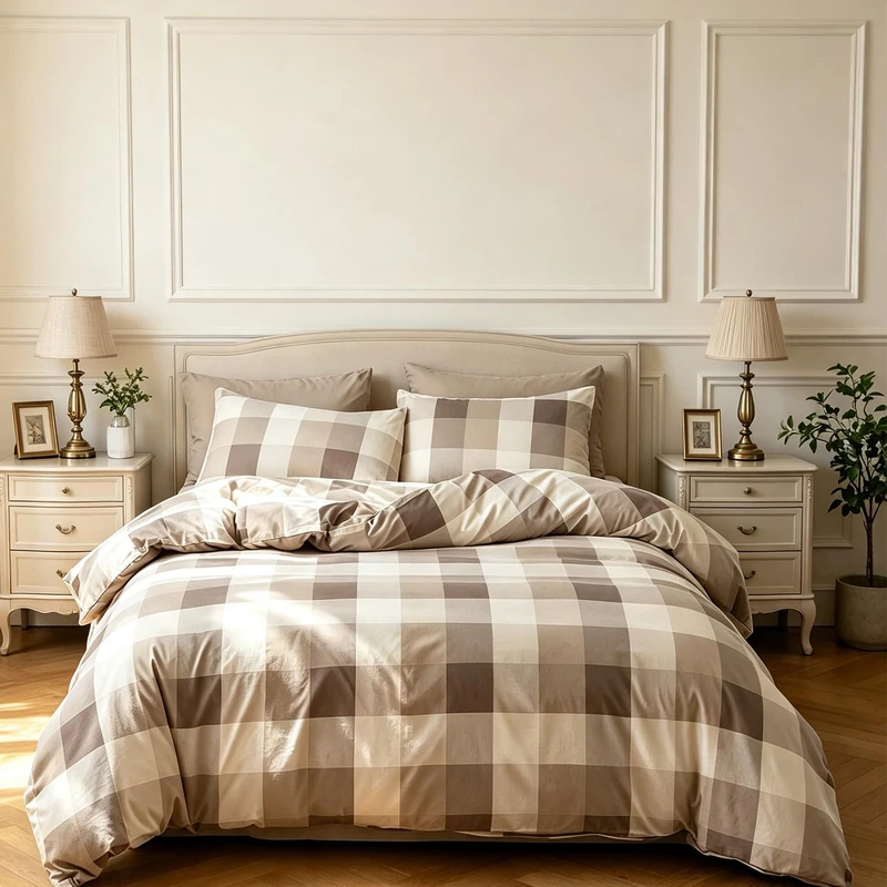CLOTHKNOW Brown Plaid Queen Comforter Set Buffalo Checker Bedding Sets