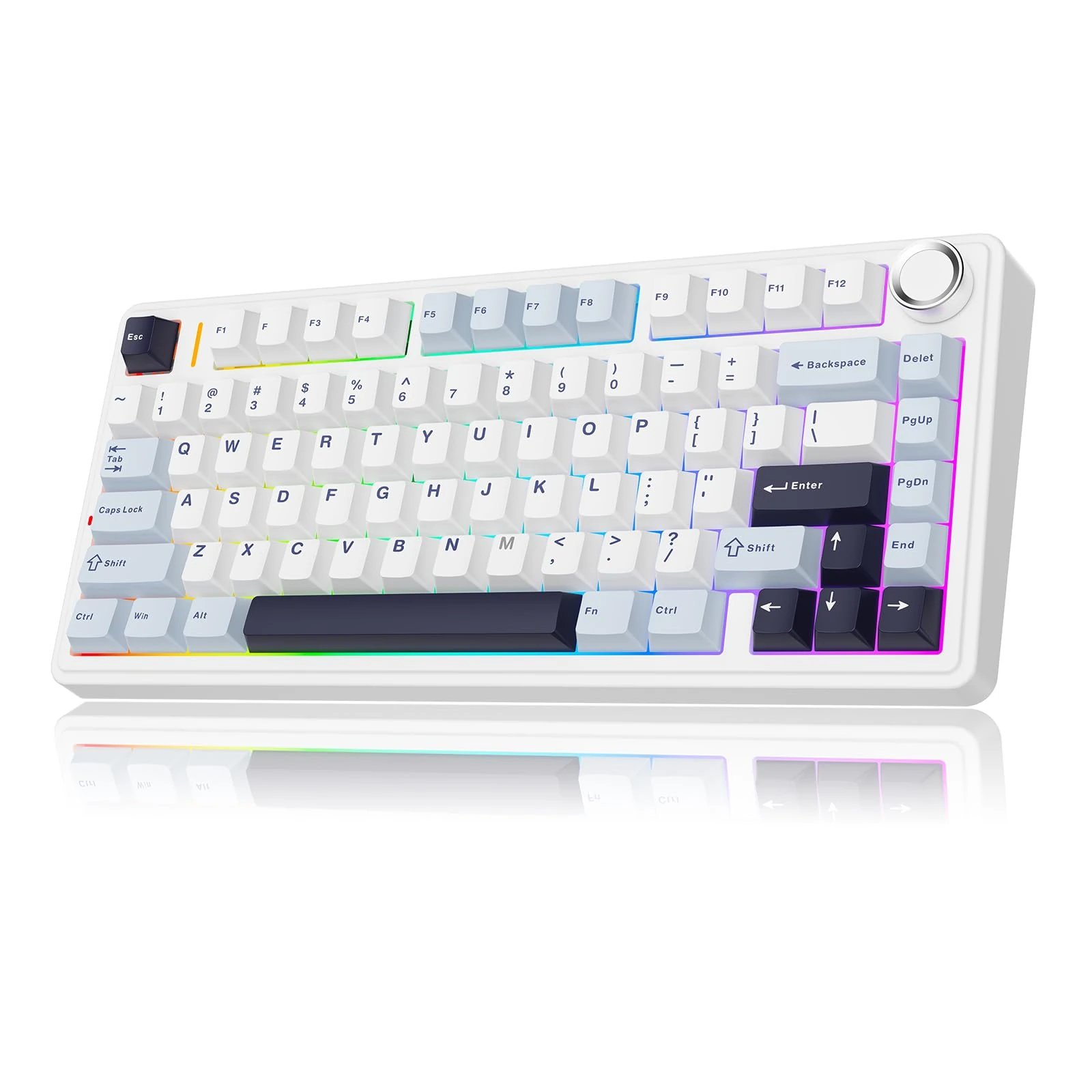 MechLands AULA F75 PRO 75% Mechanical Custom Creamy Keyboard, BT5.0/USB-C/2.4GHz Wireless Gaming Keyboard, Gasket Structure, Hot Swappable, Knob, RGB, Reaper Switches for Win/Mac (White Blue)