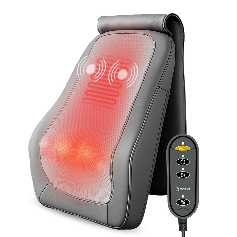 COMFIER Shiatsu Neck and Back Massager with Heat & Vibration, 3D Deep Kneading Back Massage for Pain Relief, Home Office Use,Gift for Her/Him,Gray