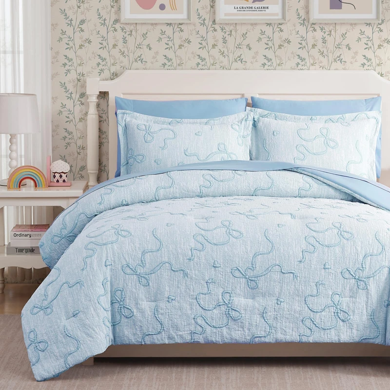 Twin Bedding Sets for Girls - 5 Pieces Bow Bedding Set Twin Comforter Set