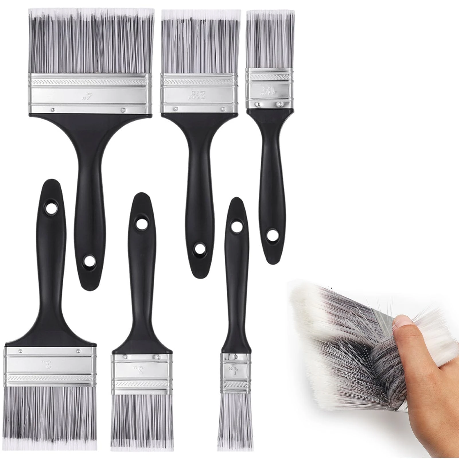 Paint Brush Set - 6 Pcs Angle Brushes in Assorted Sizes, Treated Wood Handle, Walls, Stain Brush, Wall Paint Brushes, Furniture Paint Brushes for Painting Walls