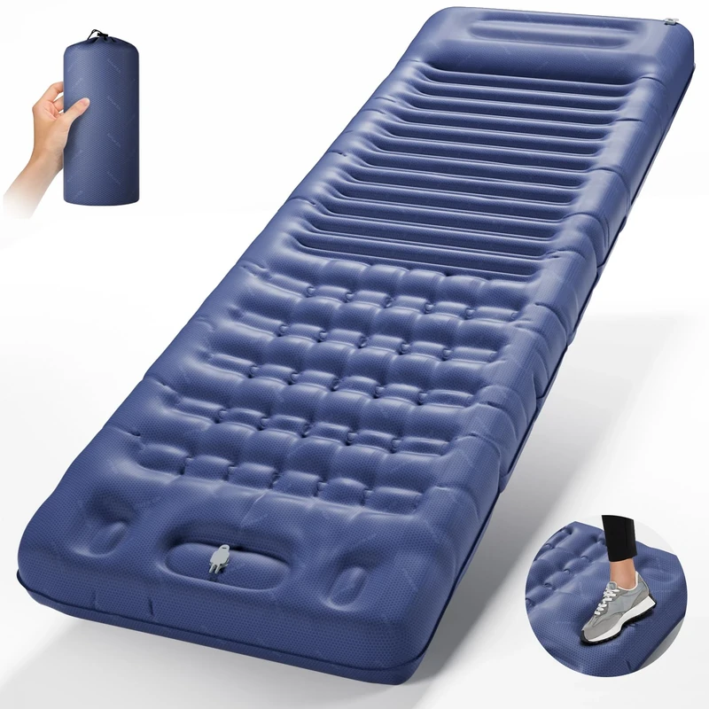 INVOKER Camping Sleeping Pad, 13CM Ultralight Inflatable Camping Mat with Pillow Built-in Foot Pump, Durable Compact Waterproof Inflatable Sleeping Air Mattress for Camping Backpacking Hiking Travel