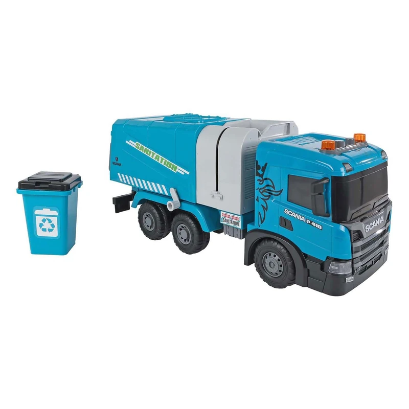 Kids Globe 2Play Scania 510424 Rubbish Collector (Blue, with Light and Sound, Friction Drive, Movable Flaps, 56 x 20 x 30 cm, Children's Vehicle, Vehicle for Playing, Rubbish Removal for Children)