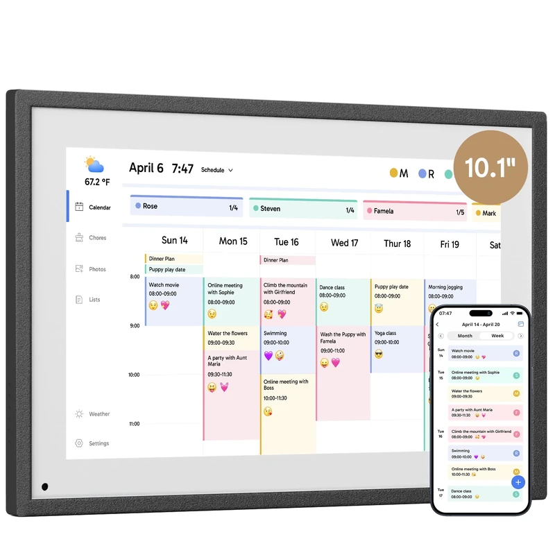 Dragon Touch Calendar, 10.1" Digital Calendar 2026 Family Planner, 1080P Full HD Interactive Touchscreen, Smart Chore Chart Gift for Busy Families Scheduling Black UK Adapter, Not Wall Mountable