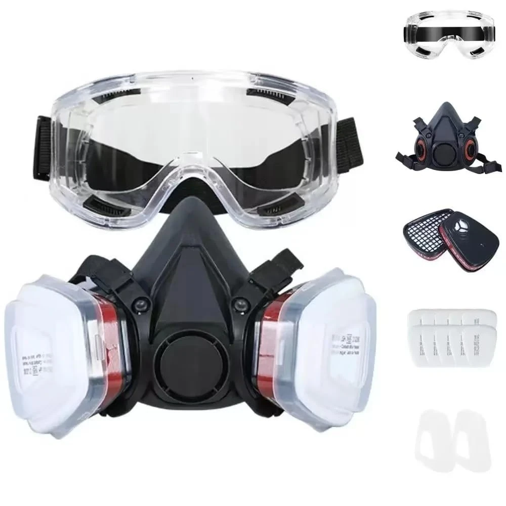 BIUOW Respirator Mask, Dust Gas Mask withFilter, Paint Mask, Chemical for Dust, Organic Vapors,Chemicals Protection with Safety Goggles