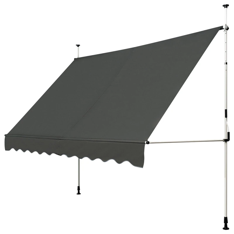 FANTASK Clamp Awning 300 cm Wide with Hand Crank, Height Adjustable Balcony Awning No Drilling, UV-Resistant, Water-Repellent, Sun Awning (Grey)