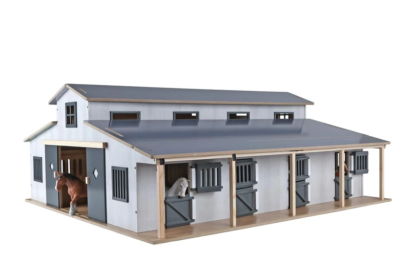 Kids Globe Horses Horse Stable (7 Horse Boxes, with Storage Area in Roof, Scale 1:24, Horse Stable Farm, Children's Farm Accessories, Toy Farm) 610311 - Image 1
