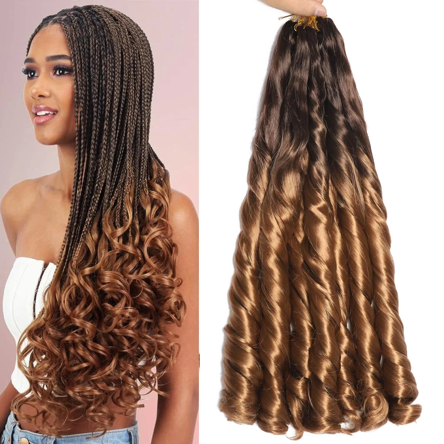 French Curl Braiding Hair 22 Inch 8 Packs Curly Braiding Hair Pre Stretched French Curl Crochet Braids extensions for braiding (OT4/30, 22 Inch (Pack of 8))