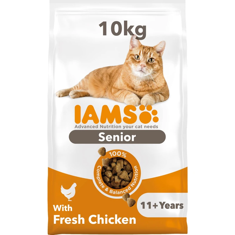 IAMS Senior 11+ Dry Cat Food Chicken 10kg - Supports Healthy Ageing - Image 1