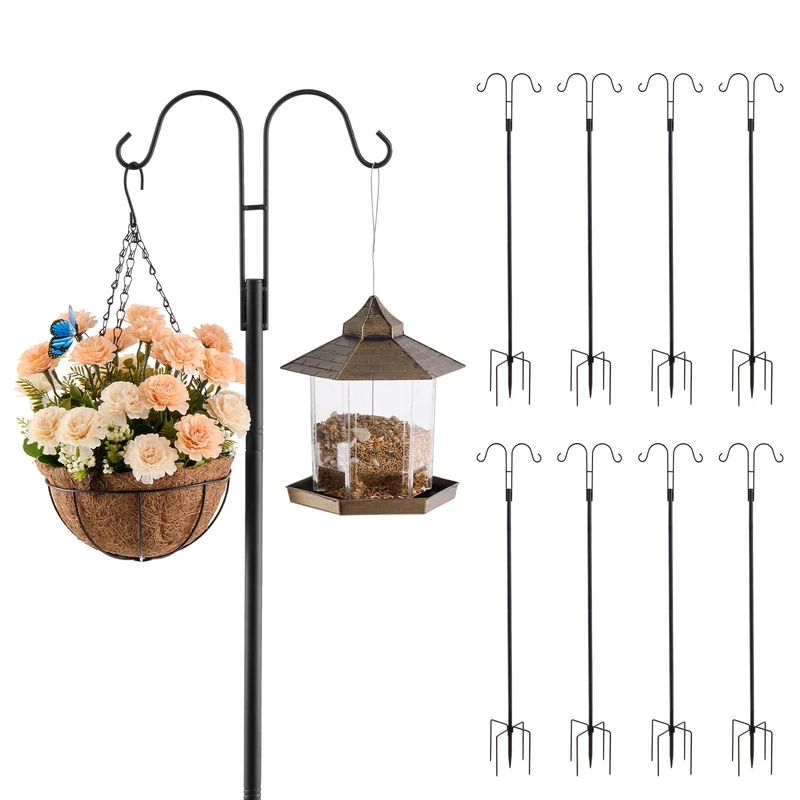 VEVOR Double Shepherds Hooks for Outdoor, 8 Pack 1560 mm Heavy Duty Bird Feeder Pole, 19 mm Thick Garden Hooks for Hanging Hummingbird Feeder, Plant Baskets, Solar Light Lanterns,Wind Chimes