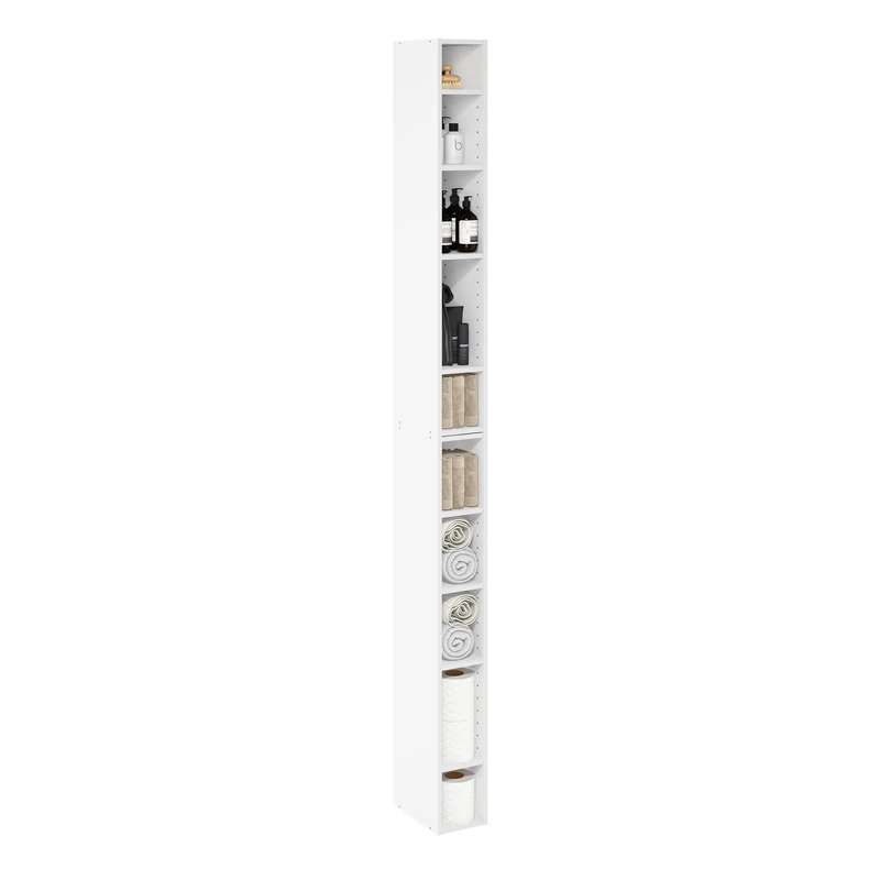 Furinno FULDA Book Shelf, 10-Tier Bookshelf, Space Saving Storage Shelf Bookcase, 9.2 x 5.9 x 78.7, for Living Room, Bedroom, Home Office, White