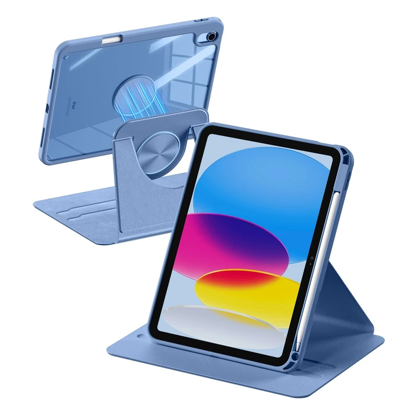 drivego 360 Rotating Case for iPad (A16) 11th Generation 11 Inch 2025/10th Generation 10.9 Inch 2022, Magnetic Detachable Cover with Pencil Holder for iPad 11/10 Gen, PC Clear Back, Blue