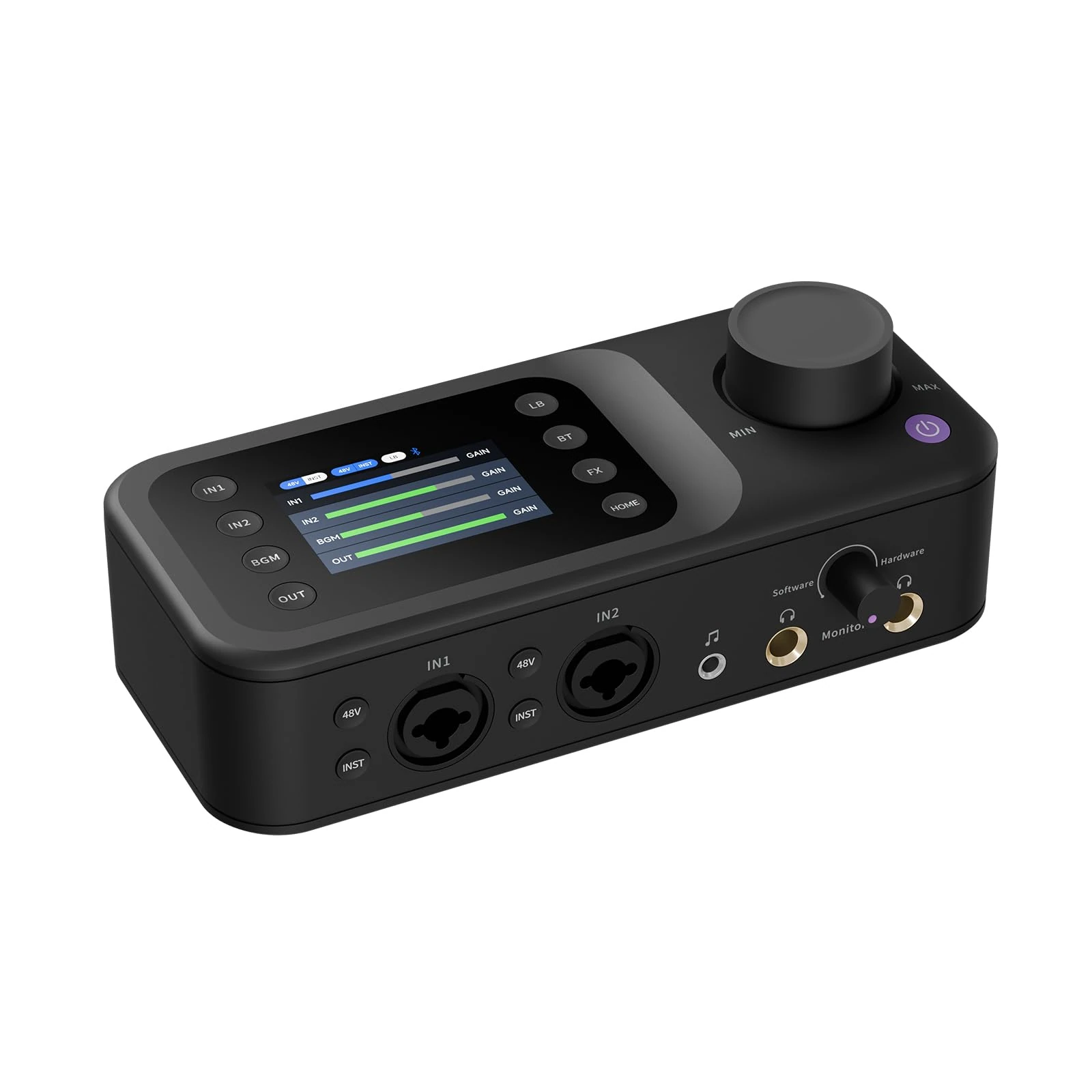 NearStream Audio Interface with Pro Preamp/Dual XLR or 6.35 mm Audio Port/48V Phantom Power/Bluetooth/LCD Screen,Portable Audio Mixer for Podcasters/Guitarists/Producers on PC/Mac AMIX40U