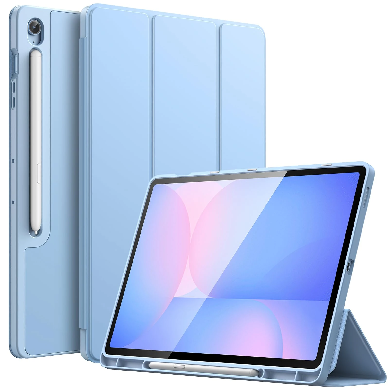 JETech Case for Samsung Galaxy Tab S10 FE Plus/S10 FE+ 13.1-Inch with S Pen Holder, Soft TPU Tri-Fold Stand Protective Tablet Cover, Support S Pen Charging, Auto Wake/Sleep (Blue)
