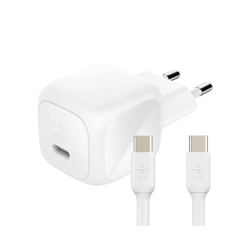 Belkin Compact USB-C Wall Charger (45W) + USB-C Cable, Fast Charger for Apple iPhone 16, 15, 14, Plus, Pro, Pro Max, Samsung Galaxy S25 Series, S24, Pixel 9, iPad, AirPods and More - White