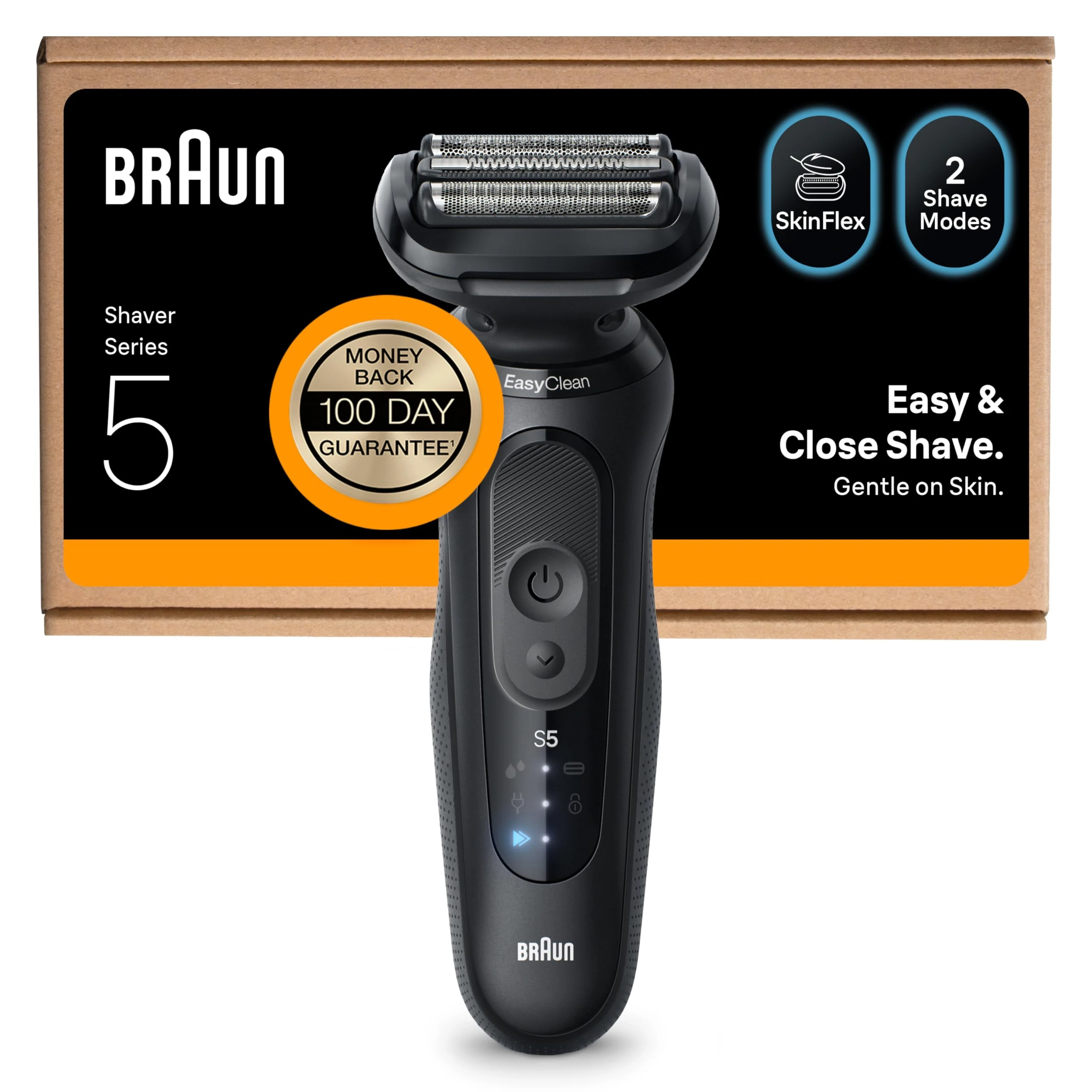 Braun Series 5 Electric Shaver, Up to 50 min, Cordless, Wet & Dry Razor for Men, 100 percent Waterproof, 52-N1000SI, Black