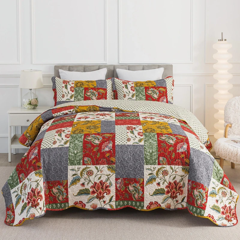 HoneiLife Quilt Set King Size - Lightweight Bedspreads 106x96, Microfiber Quilts 3-Piece, Patchwork Coverlet Western Bedding Sets All Season Quilts