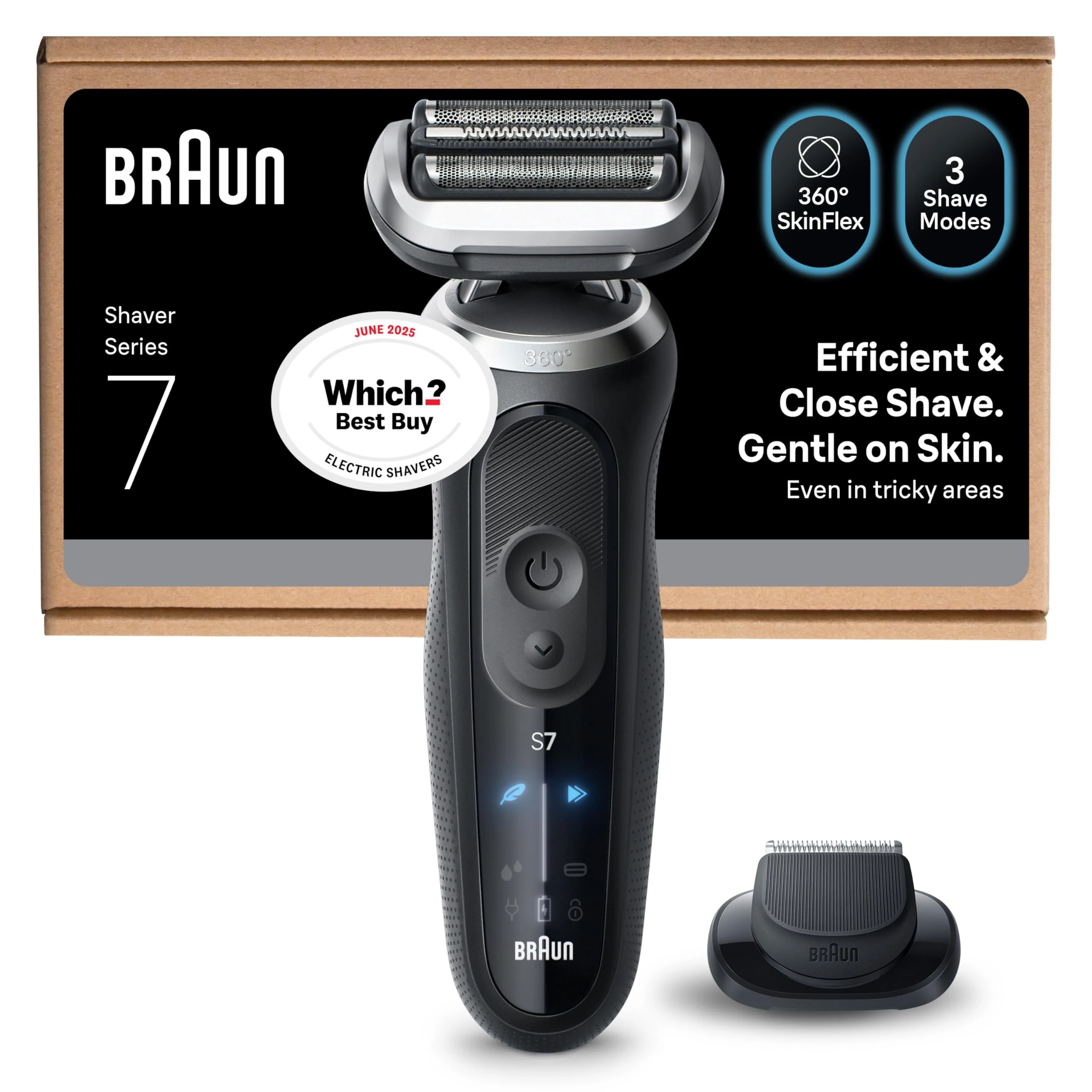 Braun Series 7 Electric Shaver, Up to 60 min, Cordless, Wet & Dry Razor for Men with Precision Trimmer Attachment, 100 percent Waterproof, 72-N1200SI, Black