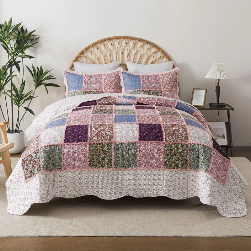 HoneiLife Queen Quilt Bedding Sets - Patchwork Quilt Bedding Sets 3-Piece 90x96, Reversible Bedspreads Floral Coverlet Nostalgic Bedding Set All Season Quilts
