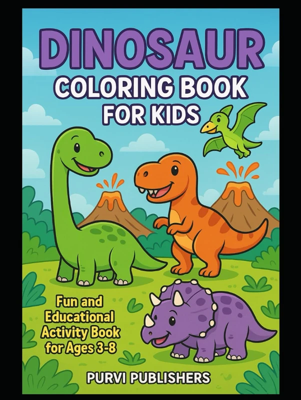 Dinosaur Coloring Book for Kids: Fun and Educational Activity Book for Kids Ages 3-8 – 50 Pages of Cute and Friendly Dinosaurs - Image 1