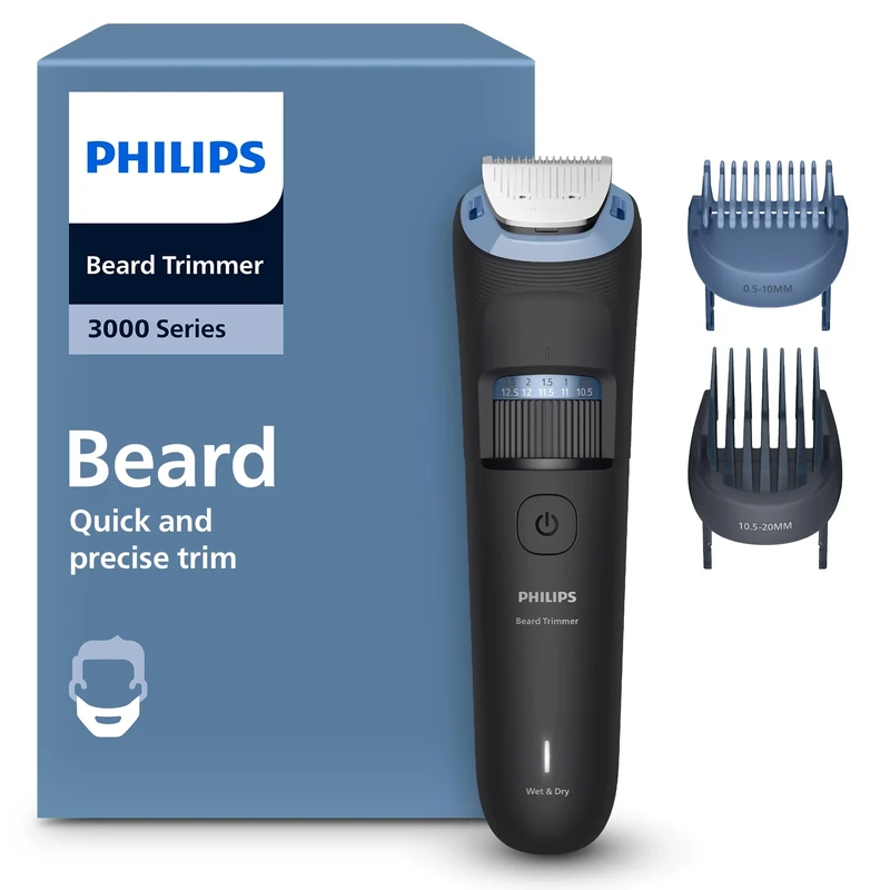 Philips Beard Trimmer 3000 Series - Self-Sharpening Metal Blades, 40 Lock-in Settings, Lift&Trim Comb, 100% Waterproof, Battery Indicator, USB Charging, Model BT3660/15