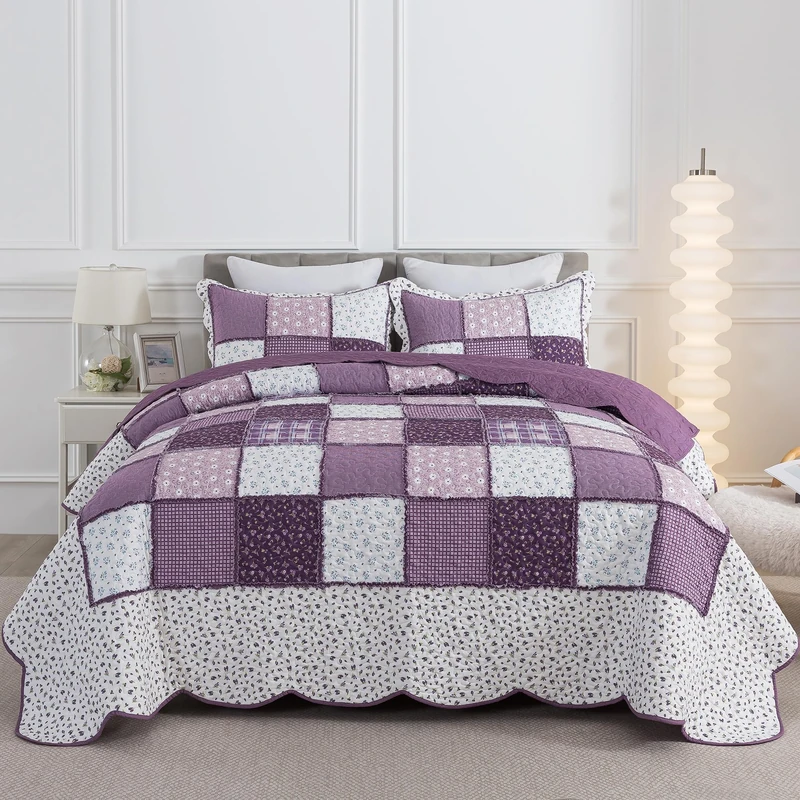 HoneiLife Queen Quilt Bedding Sets - Floral Quilt Bedding Sets 3-Piece 90x96, Reversible Bedspreads Patchwork Coverlet Nostalgic Bedding Set All Season Quilts
