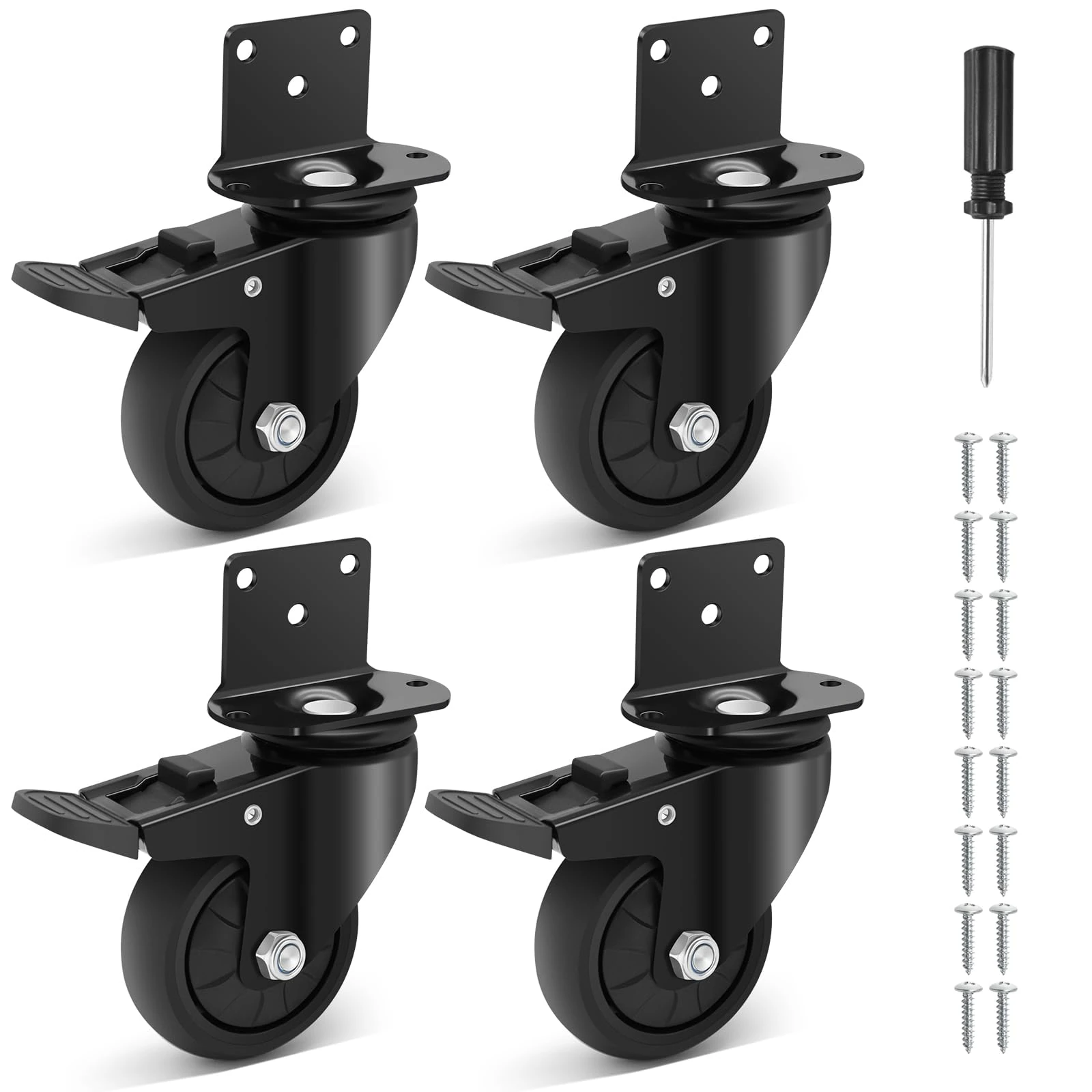 Humagineer 75mm TPR L-Mounting Plate Heavy Duty Castors, Swivel Rubber Furniture Castor, Quiet and Smooth and Floor Protecting, Load Capacity 450kg, Suitable for Limited Installation Space, Set of 4