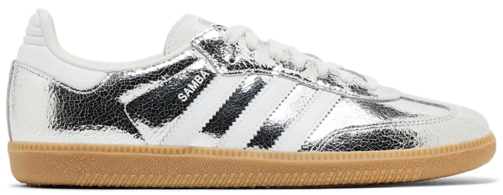 Adidas Samba OG Womens Sneaker, Silver Metallic Cracked Leather, 5.5 UK