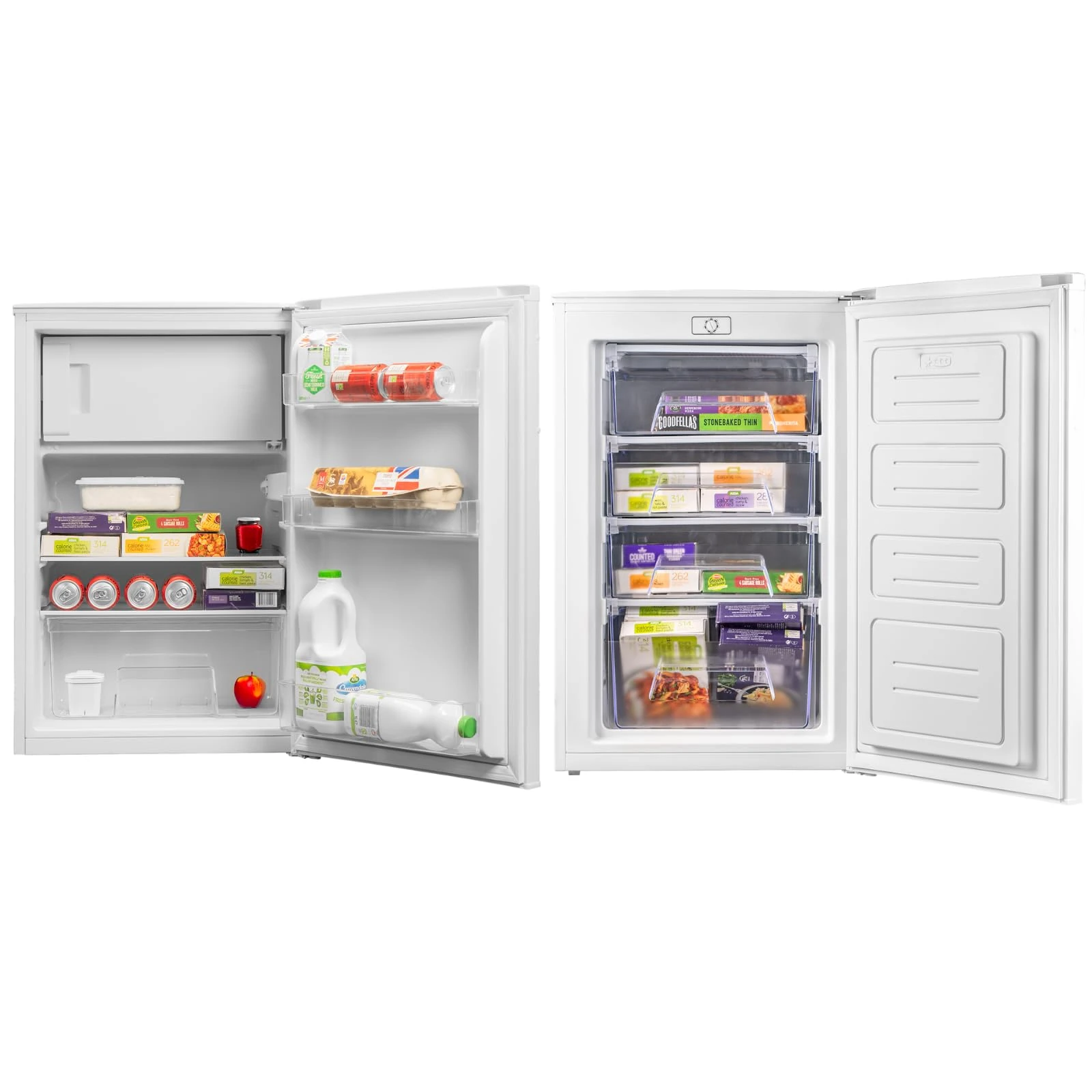 SIA Freestanding Under Counter Fridge with Ice Box and Freezer Pack, Compact Set, 4* Freezer Rating, E Energy Rating, White - SFR55WH/E-SFZ55WH/E