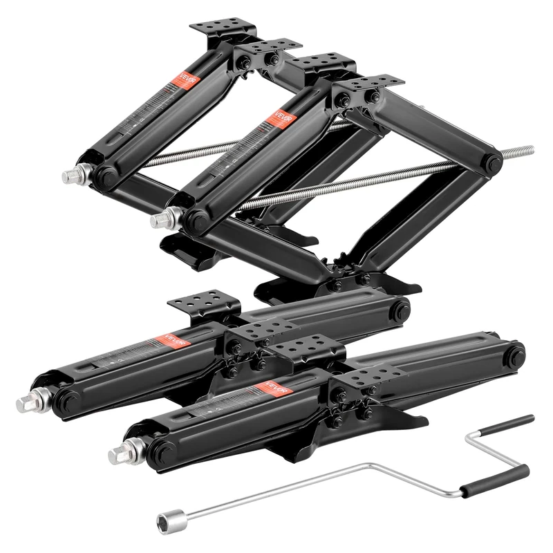 VEVOR 5000 lbs RV Scissor Jacks, 4-23.4 in RV Stabilizer Leveling Scissor Jacks, Set of 4, Heavy Duty Stabilizer Jack with Crank Handle, Socket and Bubble Levels, Not Easily Bent or Deformed