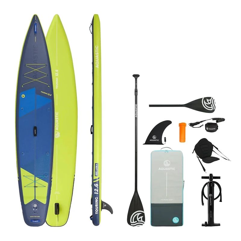AQUASTIC Touring 12 '6 inch inflatable SUP board, touring profile, drop stitch lite+ rigidity and lightness, 2600 g/m² single-layer PVC, 381 x 76 x 15 cm, 355 l displacement, 165 kg load capacity
