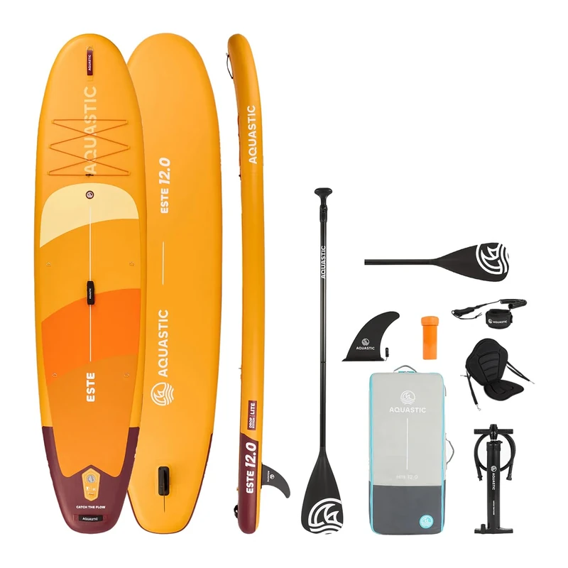 AQUASTIC Este 12'0" Inflatable SUP Board | Drop Stitch Lite Core | 2600gsm Single Layer PVC | 5mm EVA Foam | 390L Buoyancy | Max Load 170kg | Cargo Bungee | 4 D-Rings