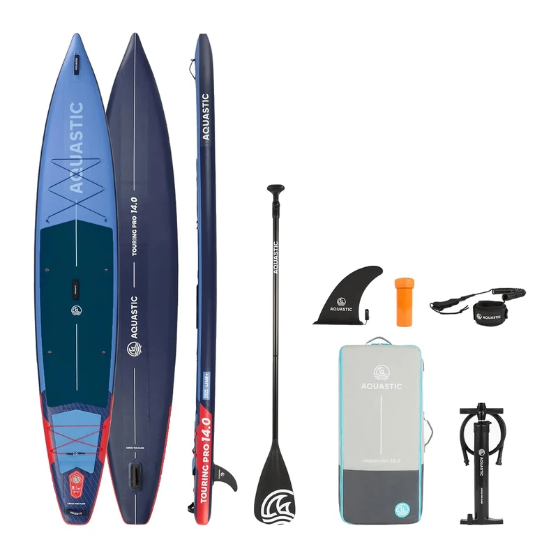 AQUASTIC Touring Pro 14'0 inch SUP Touring Board, Drop Stitch Line+, Single Layer PVC 2200 g/m², 427 x 76 x 15 cm, 355 L Capacity, 170 kg Load Capacity, EVA Foam, Cargo Linen