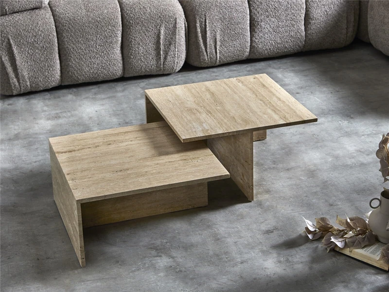 AlexandreHouse Mesa De Centro Bes Marmol, 28 cm, S/2 50 x 50 x 28 cm