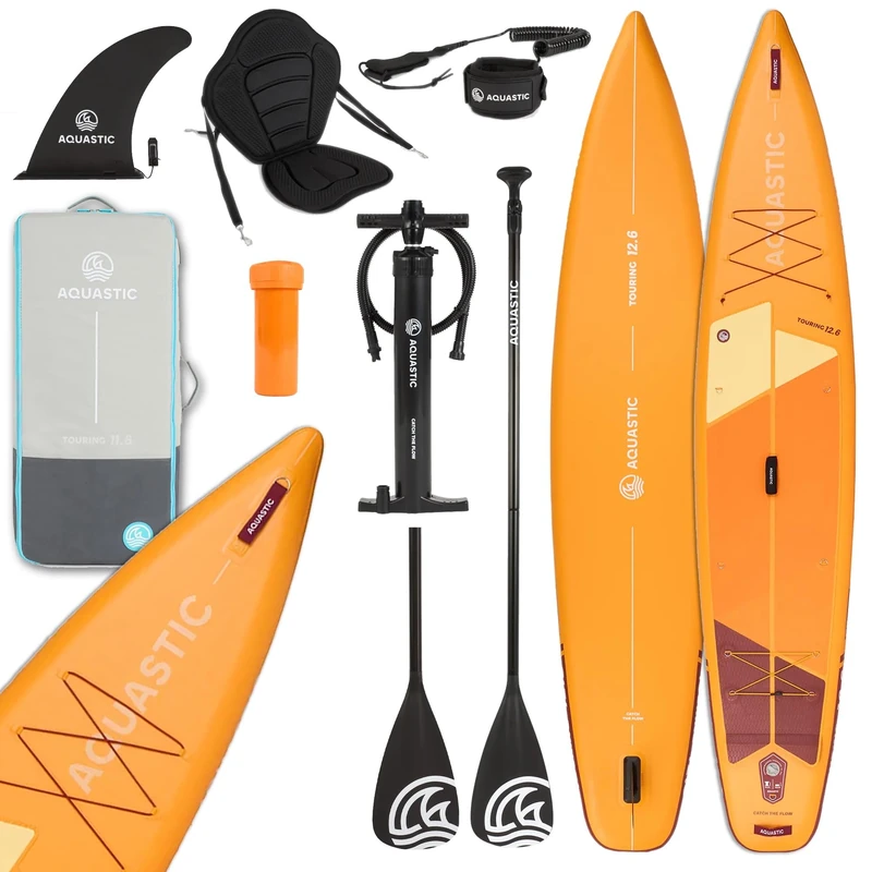 AQUASTIC Touring 12 '6 inch inflatable SUP board, touring profile, drop stitch lite+ rigidity and lightness, 2600 g/m² single-layer PVC, 381 x 76 x 15 cm, 355 l displacement, 165 kg load capacity