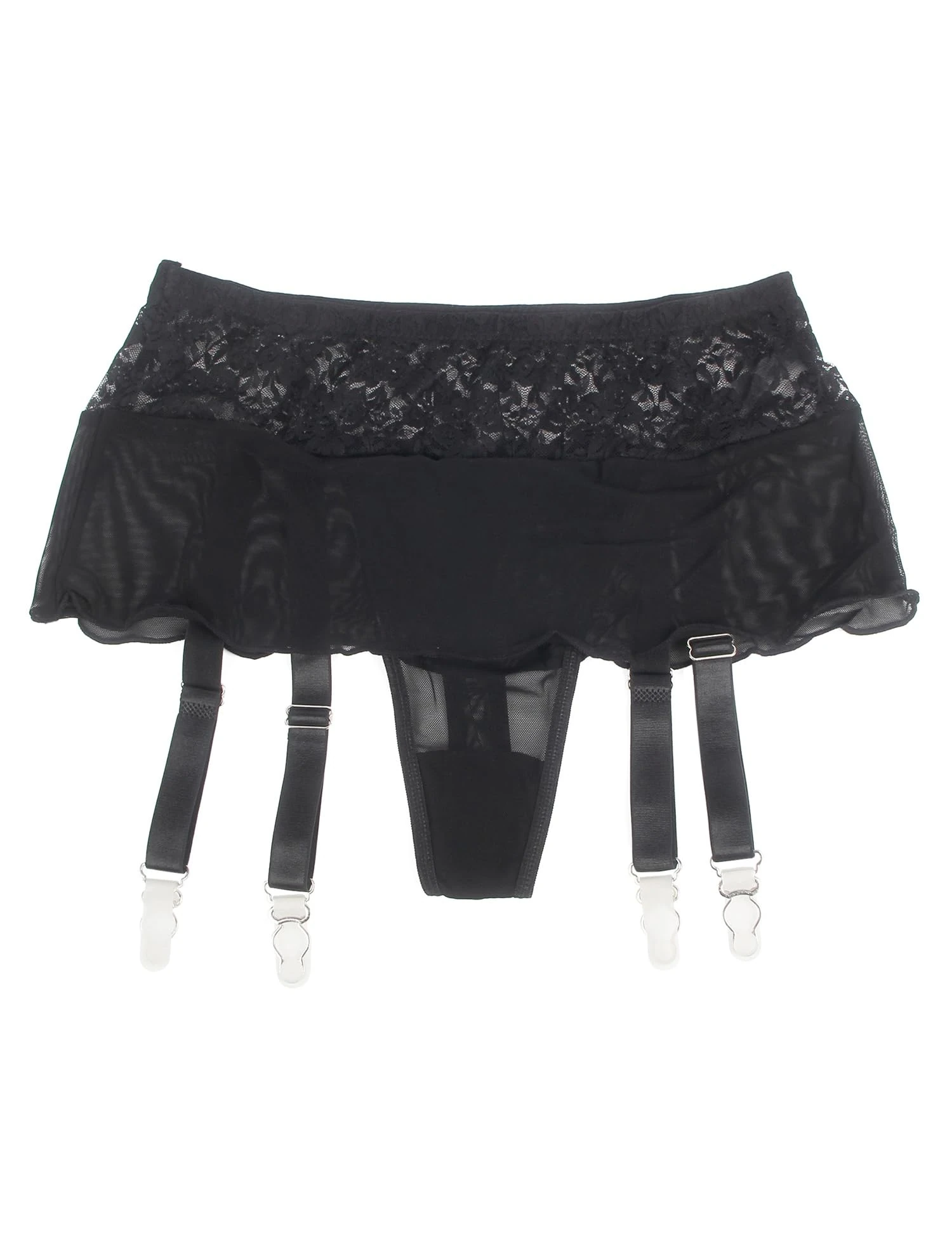 Black Lace Garter Belt with 4 Straps for Women Thigh High Stockings Plus Size Garter Belts for Thigh Highs, Black, X-Large