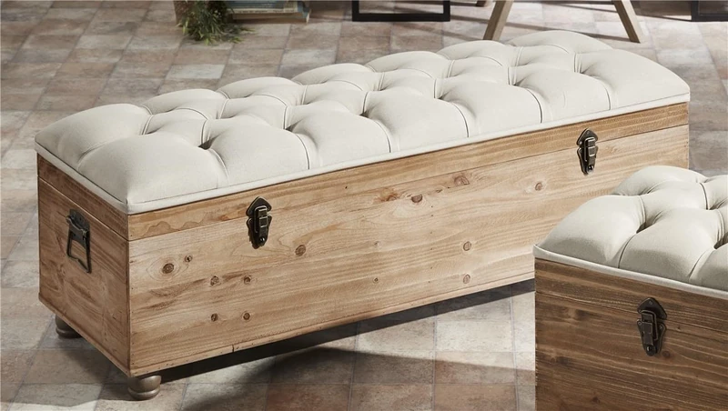 AlexandreHouse DESCALZADORA TEXTIL CAPITONE/MADERA 120 CMS. 120 x 42 x 44 cm