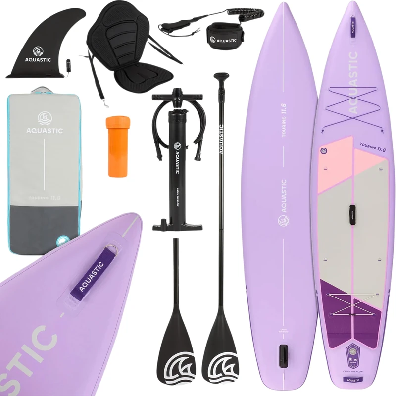 AQUASTIC Touring 11'6 inch Inflatable SUP Board, Drop Stitch Lite+ Single Layer Construction, 350 x 79 x 15 cm, 330 L Displacement, Max. Load 130 kg, D-Rings for Kayak Seat