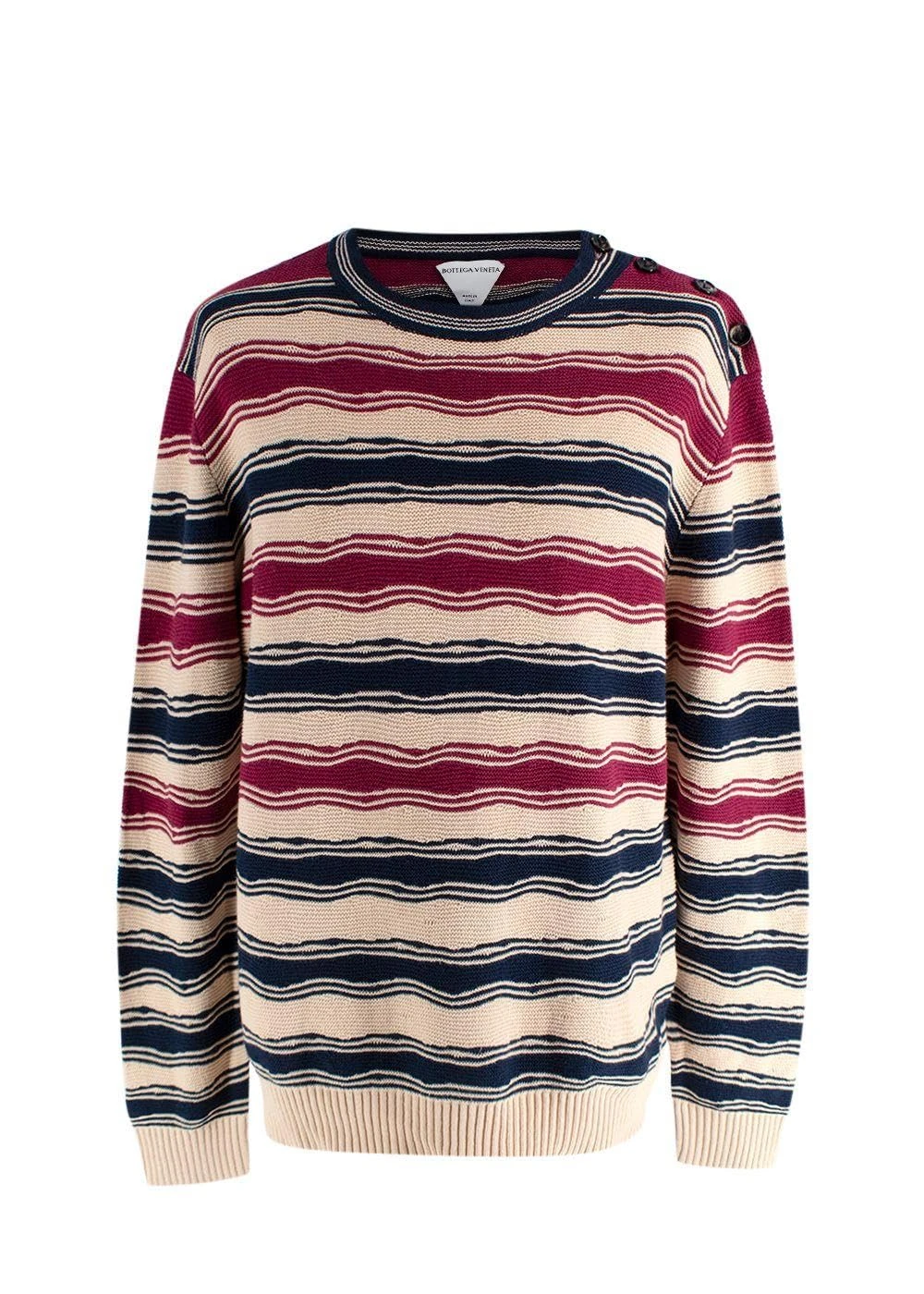 Bottega Veneta Pre-Loved Men's Cream, Burgundy and Navy Stripe Linen Blend Top