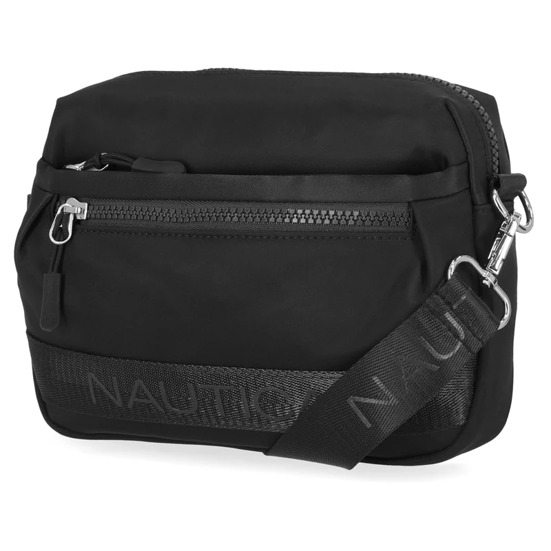 Nautica Women's Nylon Bean Crossbody Bag with Adjustable Shoulder Strap, Black Tonal, One Size