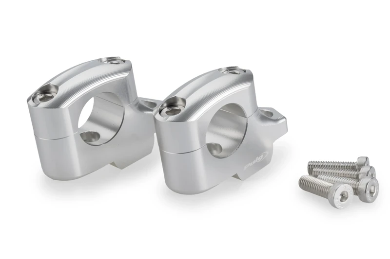 Puig 22141P Pullback Risers made from machined anodized aluminum to raise the handlebar by 25 mm and pull it back 16 mm, improving riding ergonomics and comfort, Silver