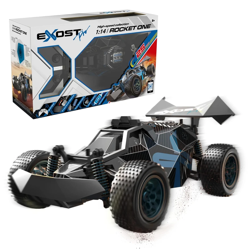 SilverLit Exost Pro Rocket One RC Car 25 km/h High Speed Remote Control Car with LED Lights Pro Steering and Full Suspension 7.4V Rechargeable Battery for Kids and Adults Ages 8 Plus