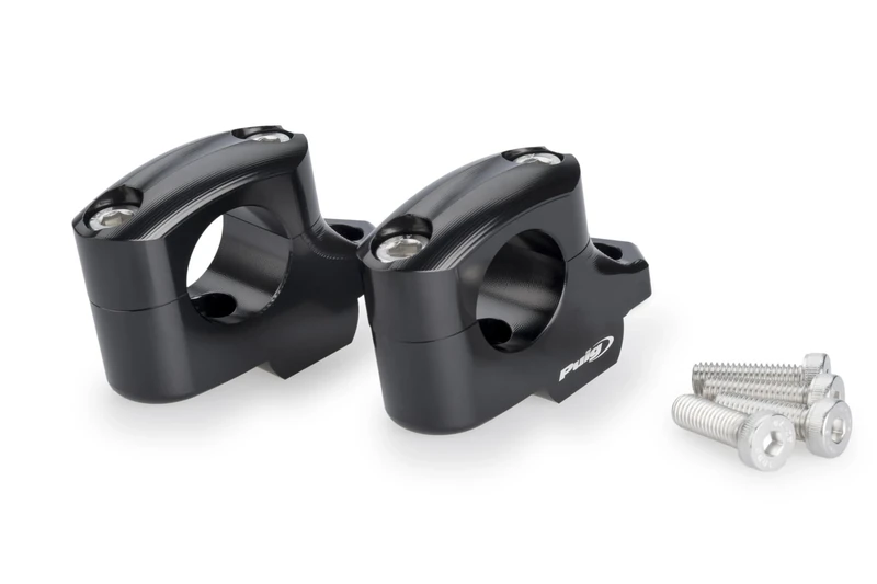 Puig 22141N Pullback Risers made from machined anodized aluminum to raise the handlebar by 25 mm and pull it back 16 mm, improving riding ergonomics and comfort, Black
