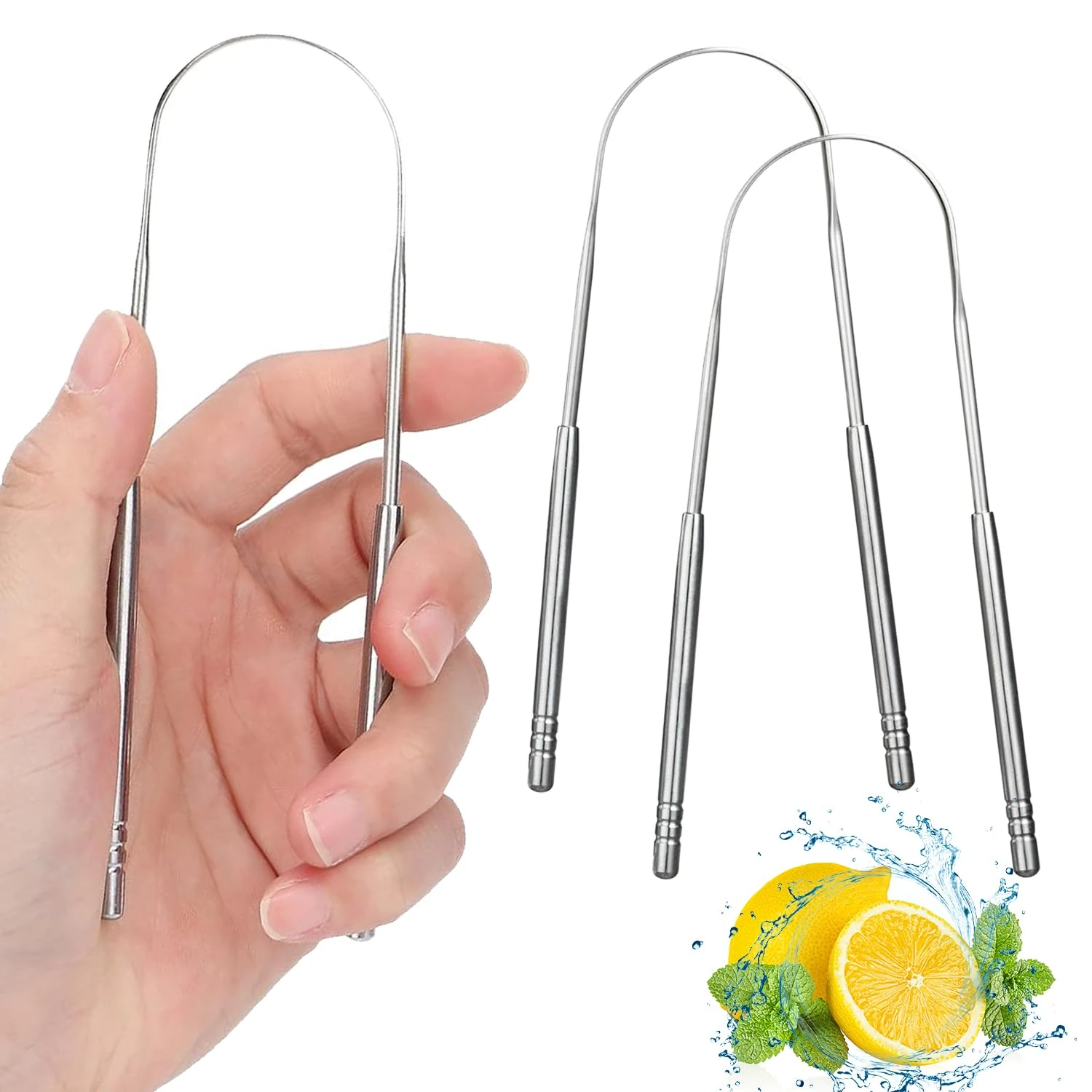 Beverly Healthcare Tongue Scraper 2-Pack, U-Shaped Stainless Steel Tongue Cleaner for Adults & Kids - Durable, Reusable & Easy to Clean, Gentle on Tongue, Helps Reduce Bad Breath