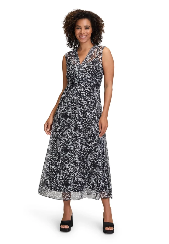 Cartoon Women's Sleeveless Midi Dress, White/Black, 18